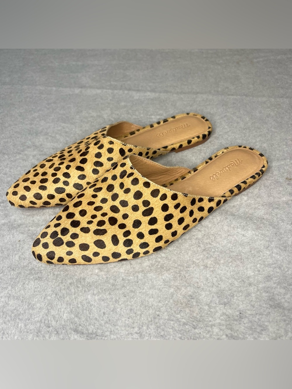 Madewell Womens 9.5 Emilia Mule Pointed Toe Leopard Print Calf Hair Flats SlipOn